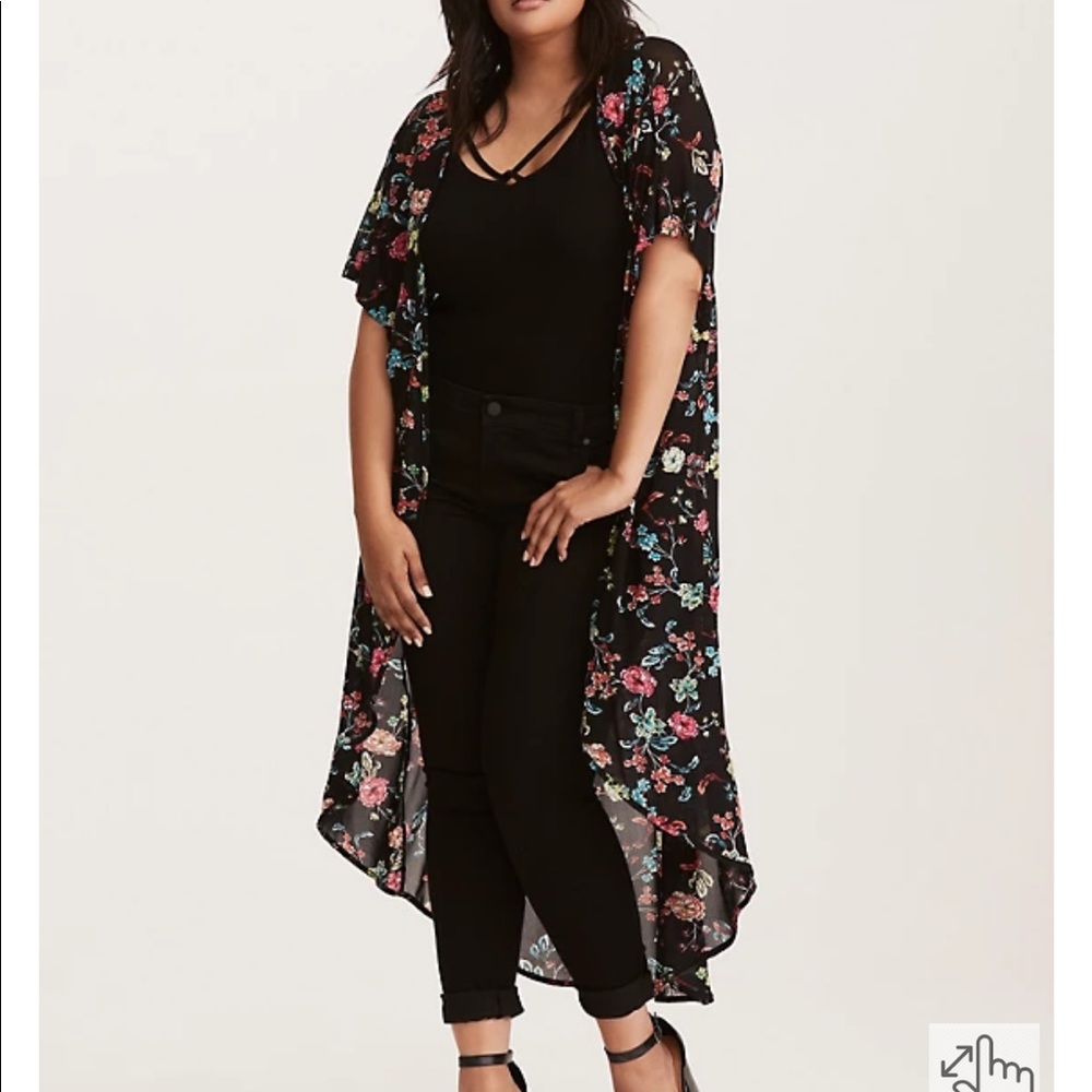 Torrid FLORAL PRINT CHIFFON MAXI KIMONO sz 3/4